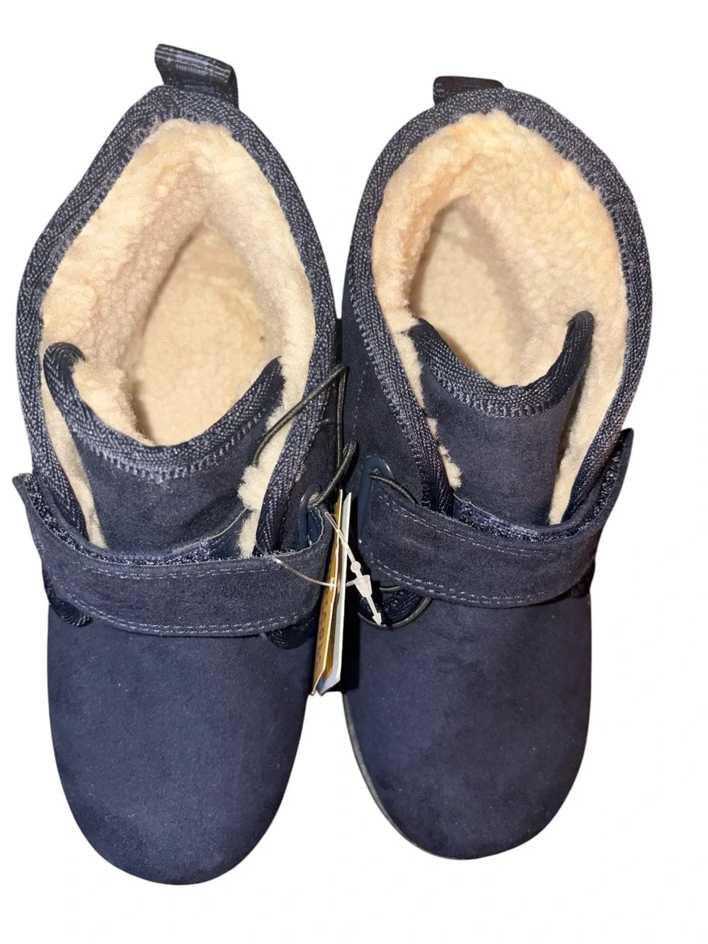 Kids Navy Blue Faux-Suede Winter Boots with Shearling Lining